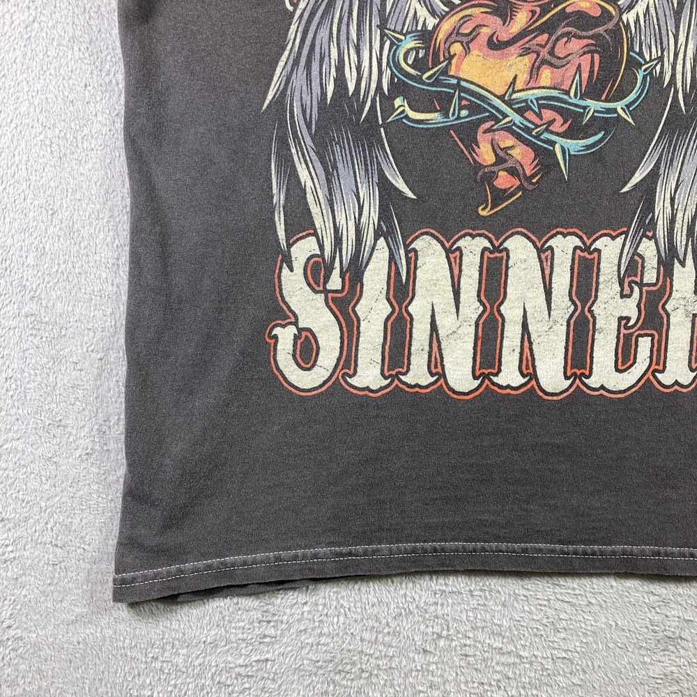 Saint and Sinner Shirt Adult Large Black Graphic Tee Flames Wings Heart - Picture 6 of 13